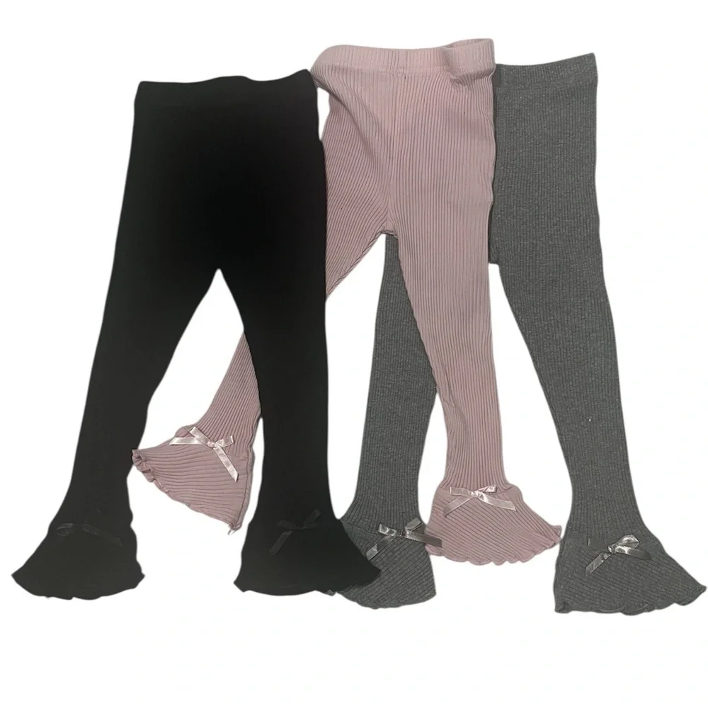 Kids Ruffled Leggings Trio - Black, Pink, Gray